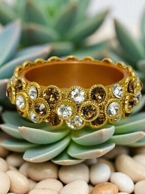 Dazzling Topaz and Clear Crystal Bangle Bracelet Statement Pc Autumn Colors